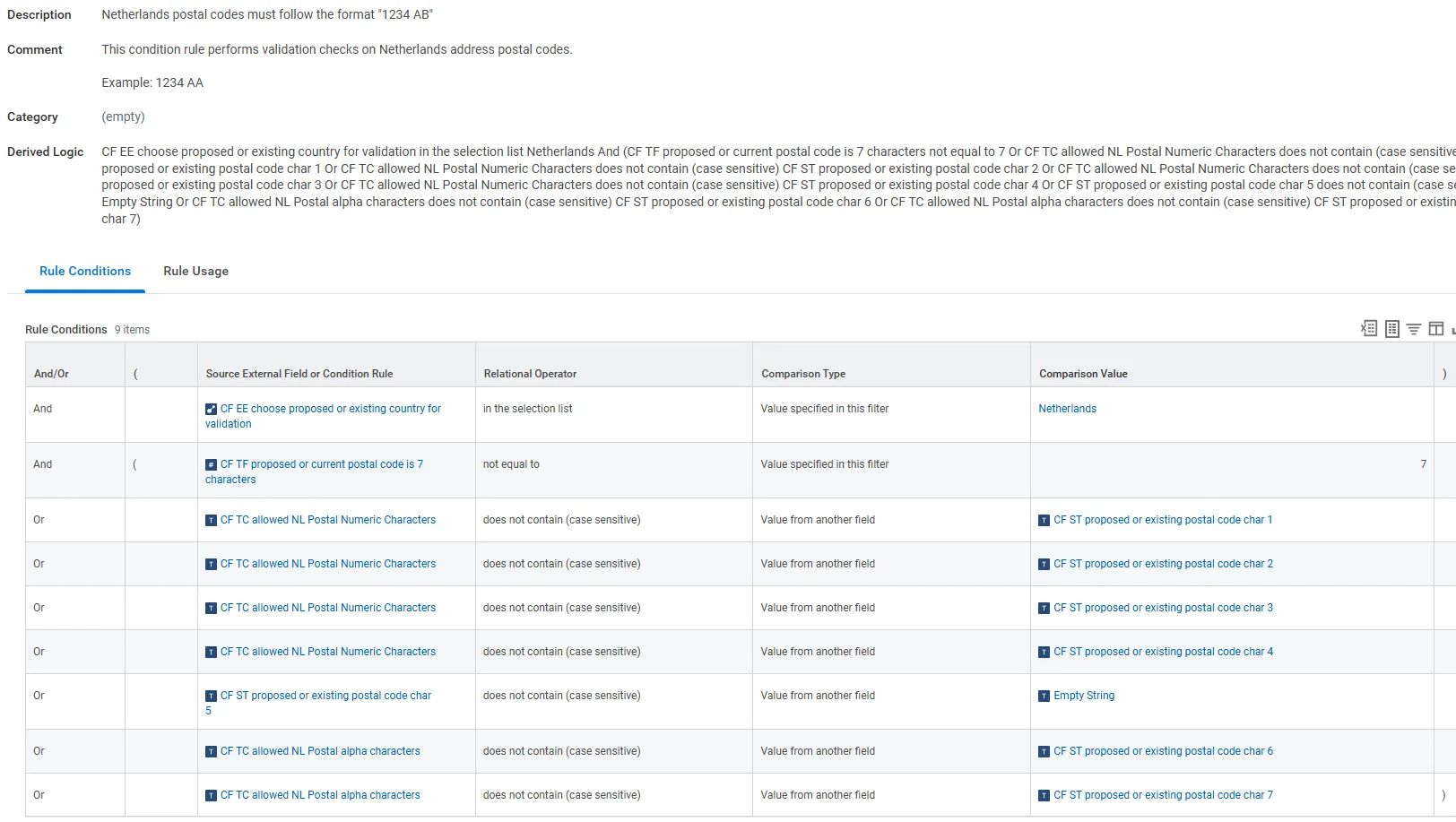 NL Postal Code Validation Rule Screenshot