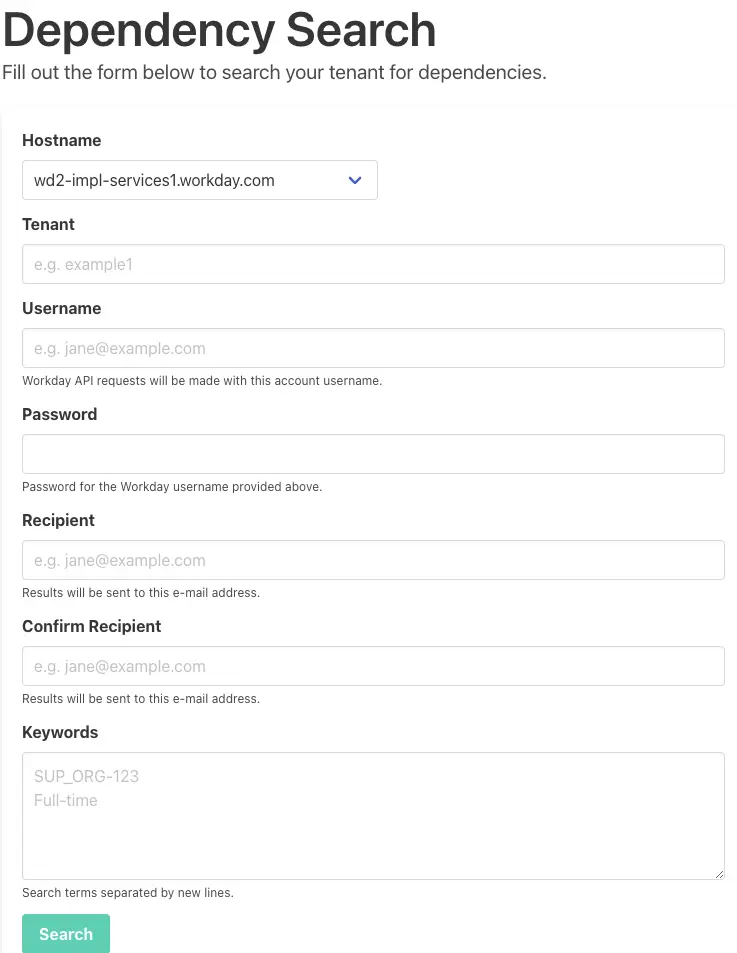 Mole web application form screenshot